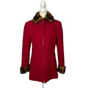 Vintage 60s-70s Mario De Pinto 100% Wool Women's Red Jacket W/ Faux Fur Trim